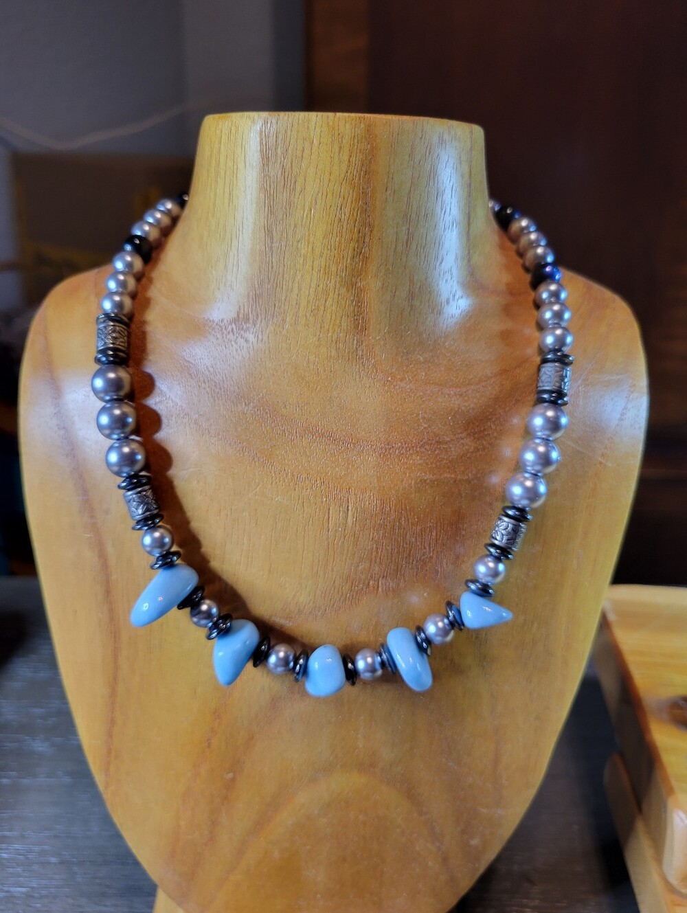 Blue Bead and Pearl Necklace - Unbranded